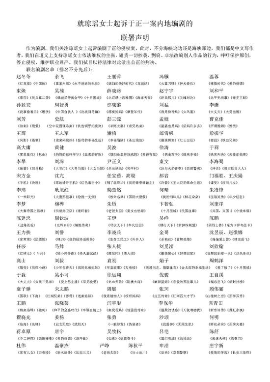 百名編劇發聲支持瓊瑤訴于正抄襲