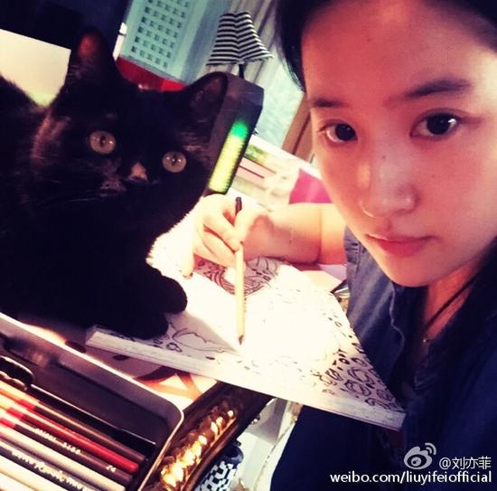 劉亦菲素顏畫(huà)畫(huà)