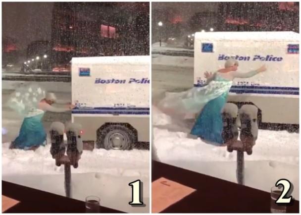 真人版冰雪奇緣！警用車卡在雪堆里 男&ldquo;艾莎公主&rdquo;神救援