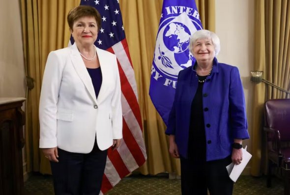 美國財政部長會見國際貨幣基金組織總裁談美國經濟韌性