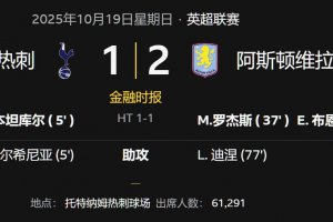 英超聯賽托特納姆熱刺1-2阿斯頓維拉